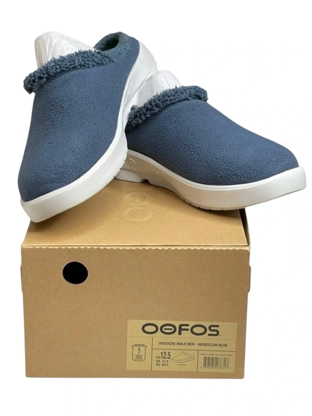 OOFos 𖦹 OOcoozie Vegan Sherpa Fur Lined Slipper Mule 𖦹 Moroccan Blue 𖦹 12.5